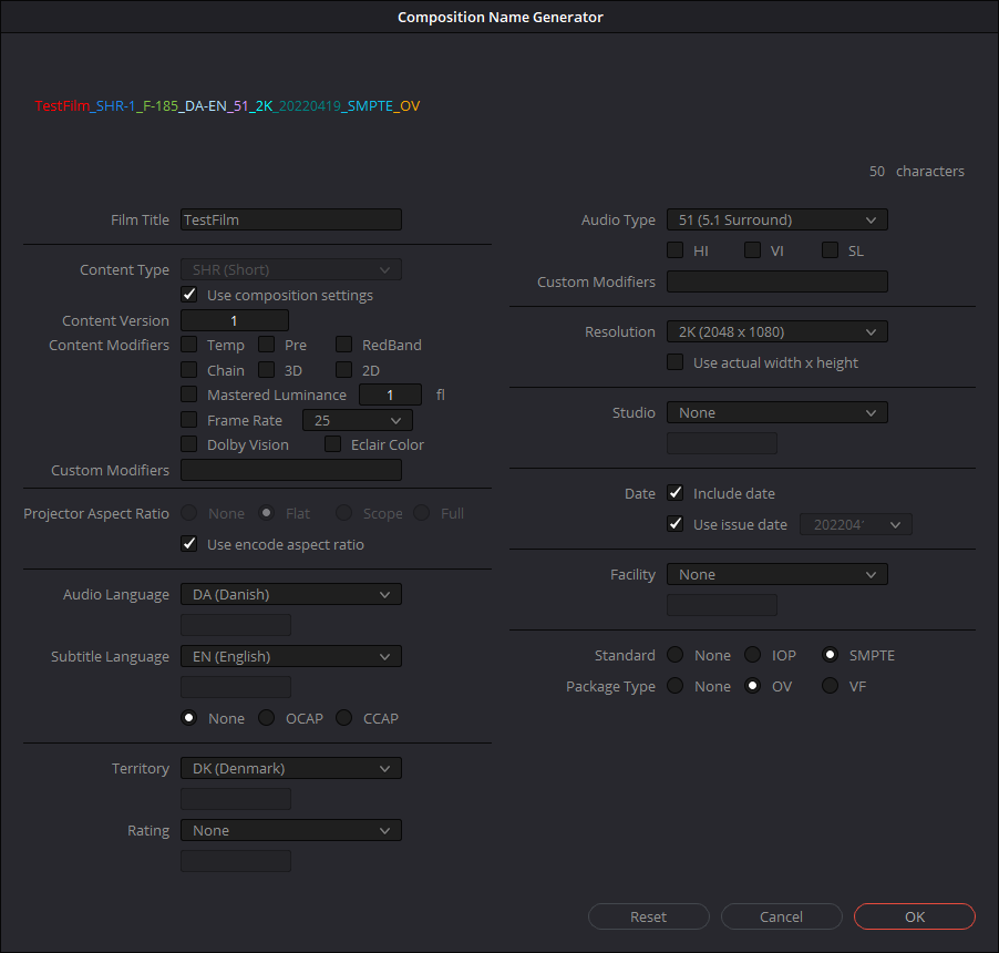 DCP Composition Name options