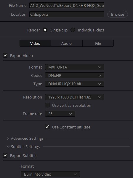 Configuration for DaVinci Resolve video options